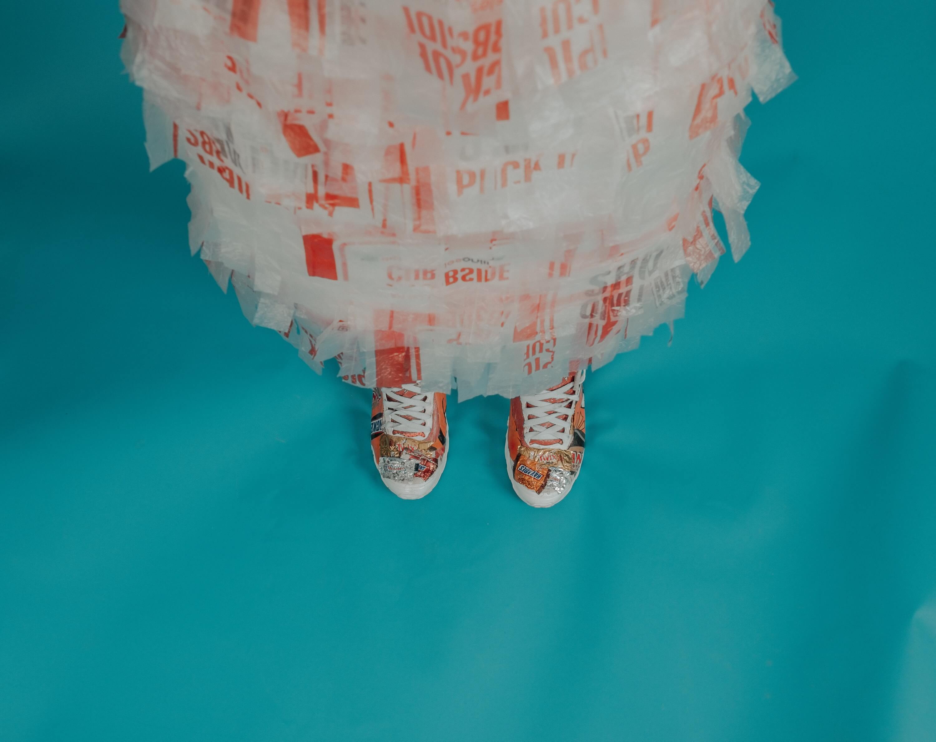 skirt and sneakers from waste